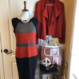 Ronen Chen Black Sheath Dress and blazer